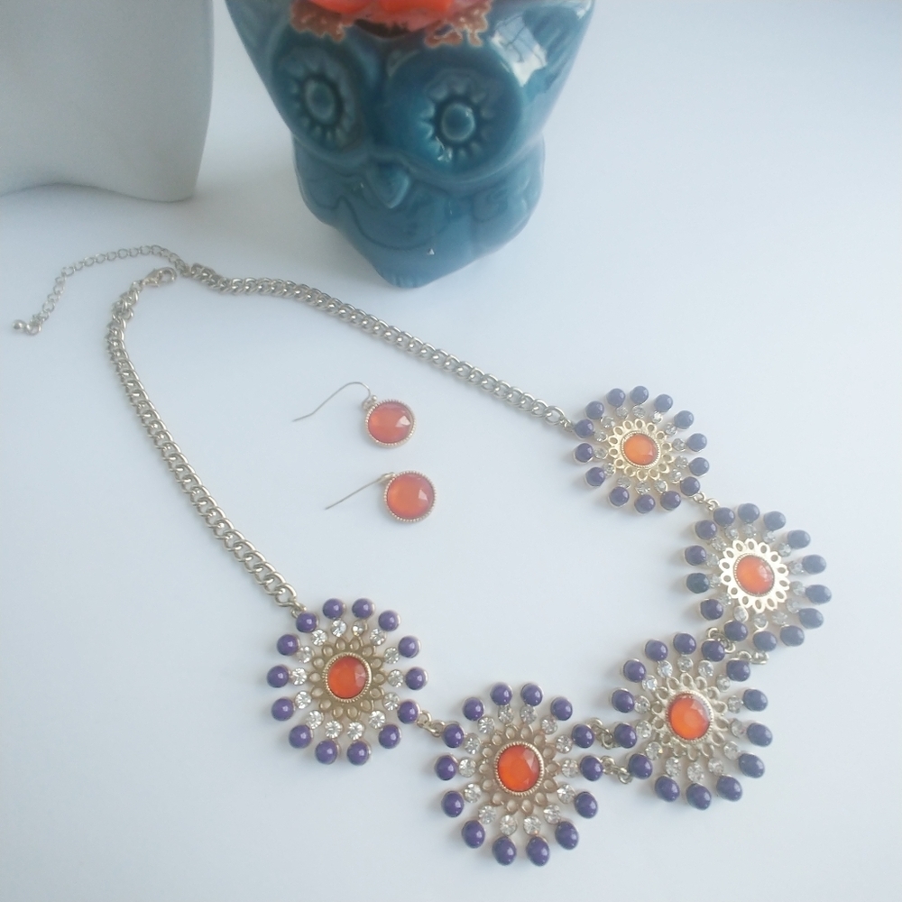 Purple Orange Statement Neacklace Set